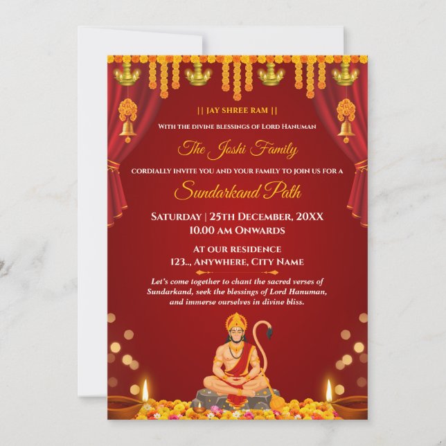 Invitation au Sundarkand Path de Lord Hanuman (Devant)