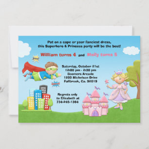 Invitation au Superhero and Princess Birthday Part