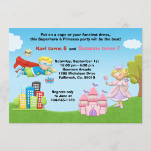 Invitation au Superhero and Princess Birthday Part