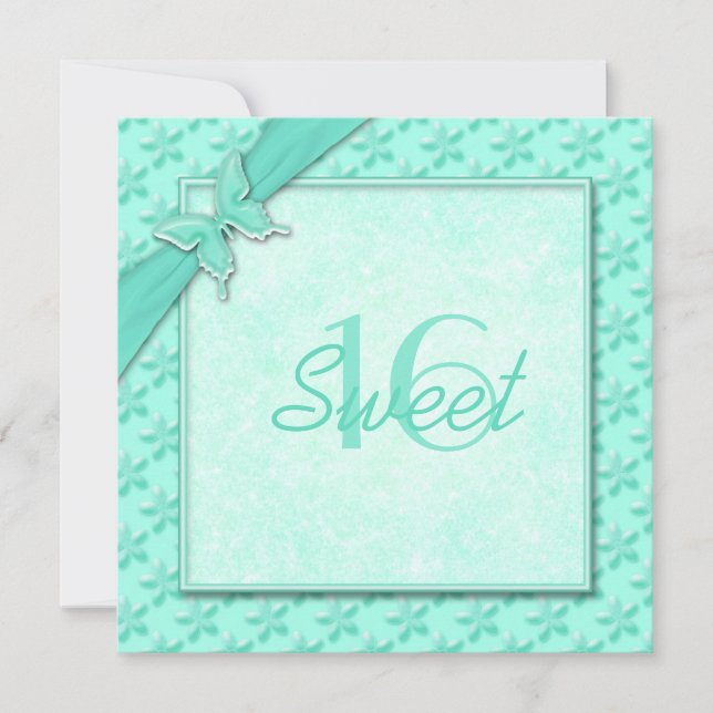 Invitation au Sweet sixteen à papillon Aqua (Devant)