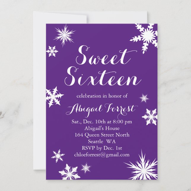 Invitation au Sweet sixteen d'hiver violet (Devant)
