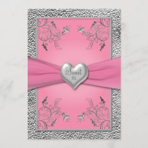 Invitation au Sweet sixteen du coeur rose et en ea