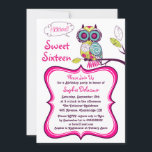 Invitation au Sweet sixteen rose chaud de Chouette<br><div class="desc">Invitation de sweet sixteen personnalisable avec une chouette fantaisiste.</div>
