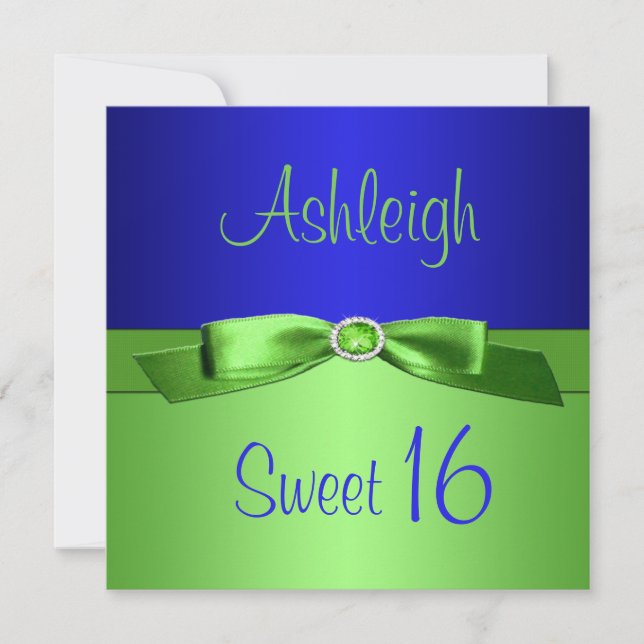 Invitation au Sweet sixteen royal bleu et vert de  (Devant)