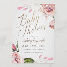 Invitation au Tea Party Baby shower rose
