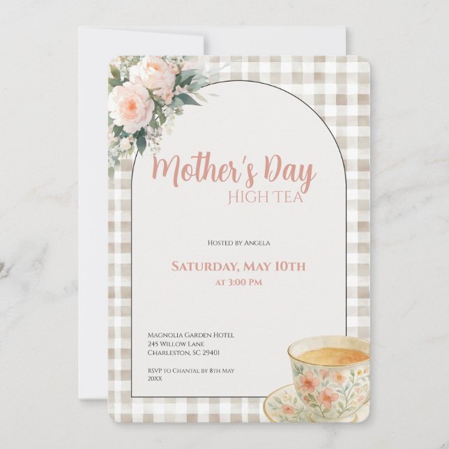 Invitation au thé de la fête des mères Floral Tea  (Devant)