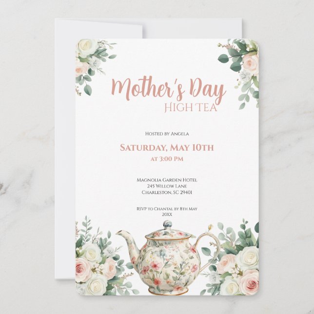 Invitation au thé de la fête des mères Floral Tea  (Devant)