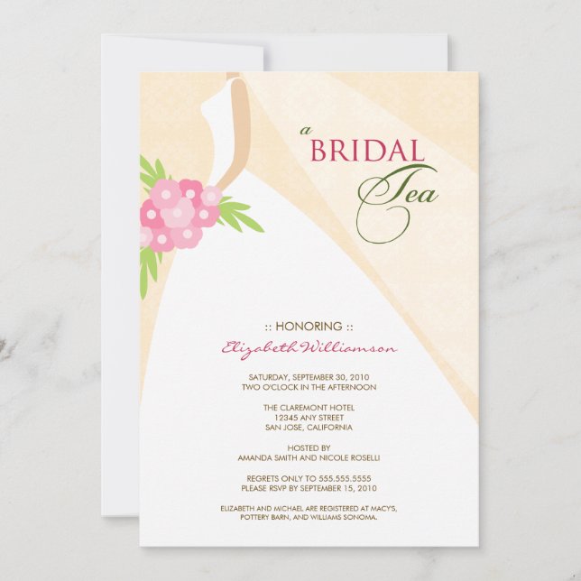 Invitation au thé de la mariée Mariage (pêche) (Devant)