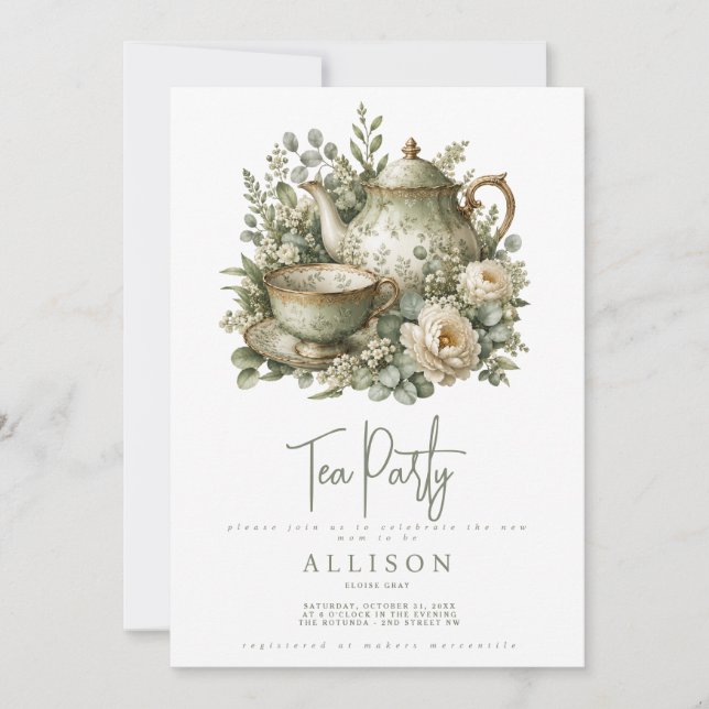 Invitation au thé pour Baby Shower (Devant)