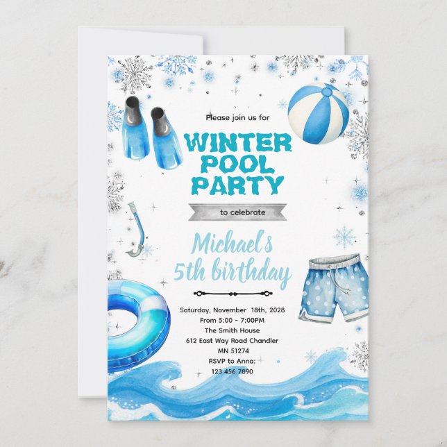 Invitation au thème de fête au bord de la piscine  (Devant)