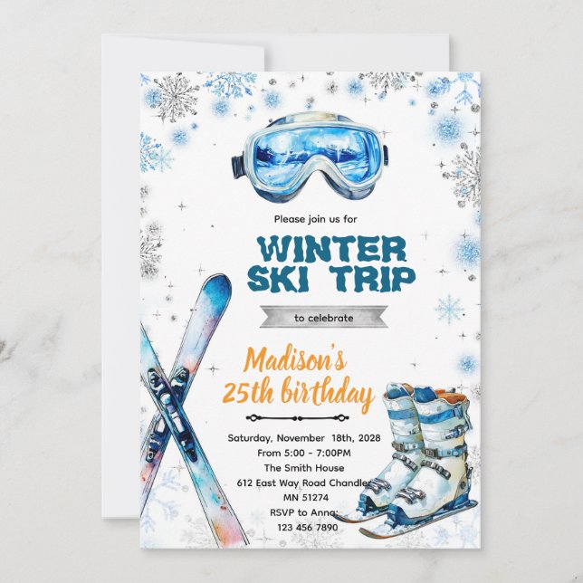 Invitation au thème de la fête de ski d'hiver (Devant)