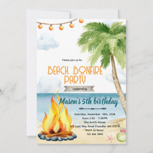 Invitation au thème de soirée plage avec feu de ca