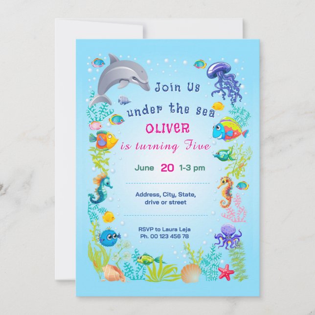 Invitation au thème sous la mer. Fête pour enfants (Devant)