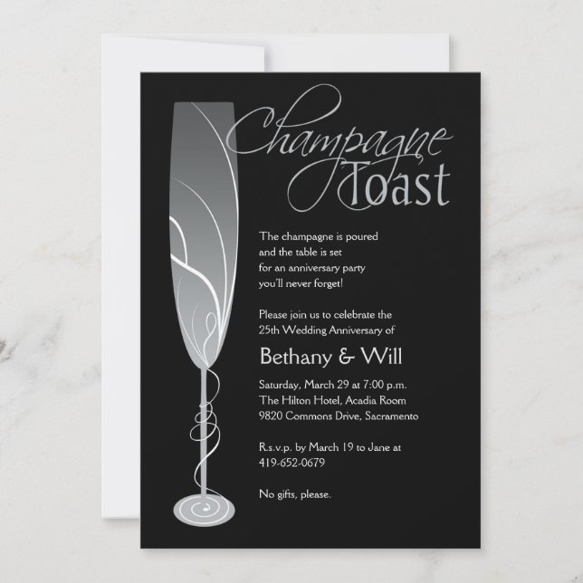 Invitation au toast au champagne d'argent (Devant)