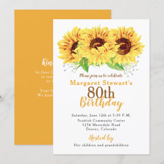 Invitation au tournesol jaune 80e anniversaire