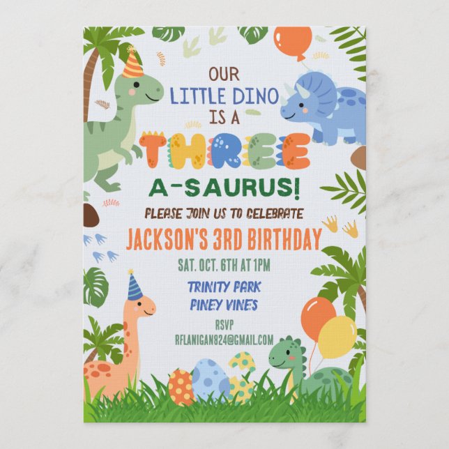 Invitation au troisième anniversaire de Dinosaur T (Devant)