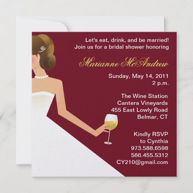 invitation au vin de mariée avec perles (Devant)