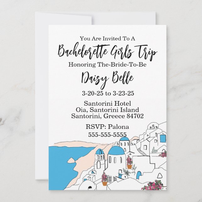 Invitation au voyage de Bachelorette à Santorin (Devant)