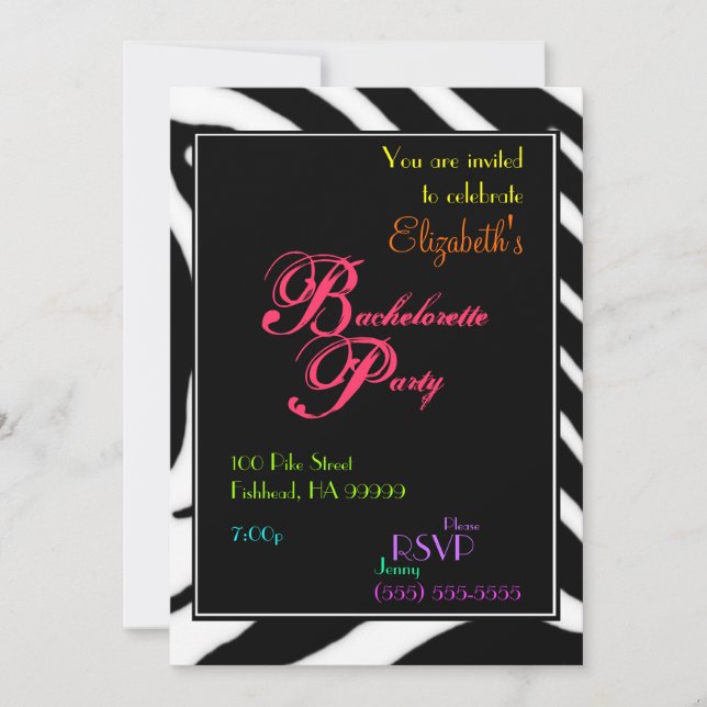 Invitation au Zebra Bachelorette Party (Devant)