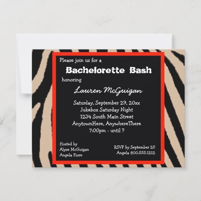 Invitation au Zebra Stripes Bachelorette Party (Devant)