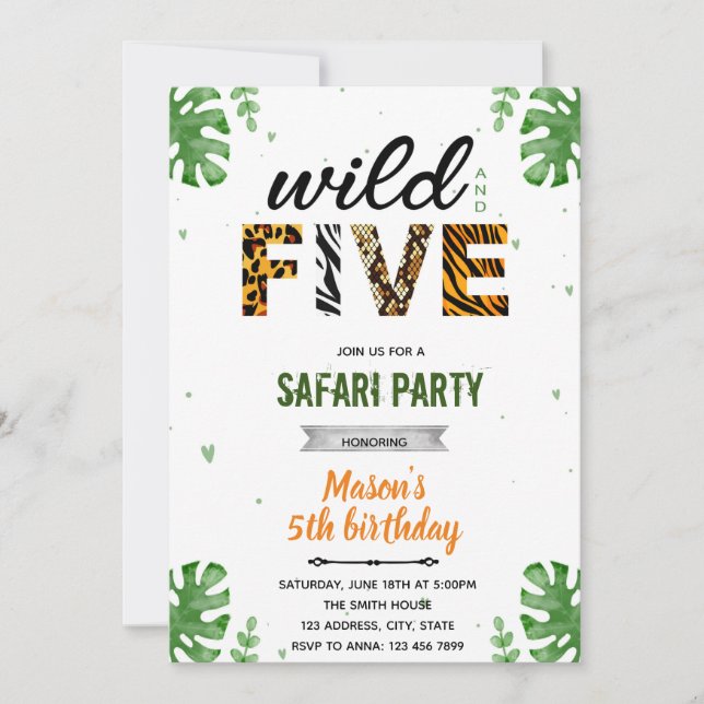 Invitation au zoo safari Wild and five (Devant)