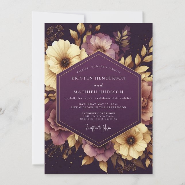 Invitation Aubergine Baroque Bloom Wedding (Devant)