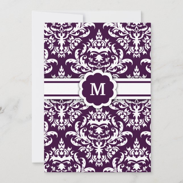 Invitation aubergine de damassé du monogramme 311-Marissa (Devant)
