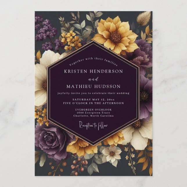 Invitation Aubergine Golden Wedding (Devant)