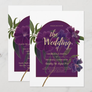 Invitation Aubergine Prune Violet Floral Vert Forêt Mariage