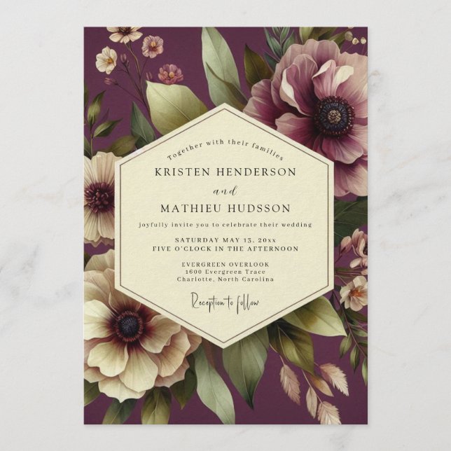 Invitation Aubergine Sovereign Bloom Wedding (Devant)