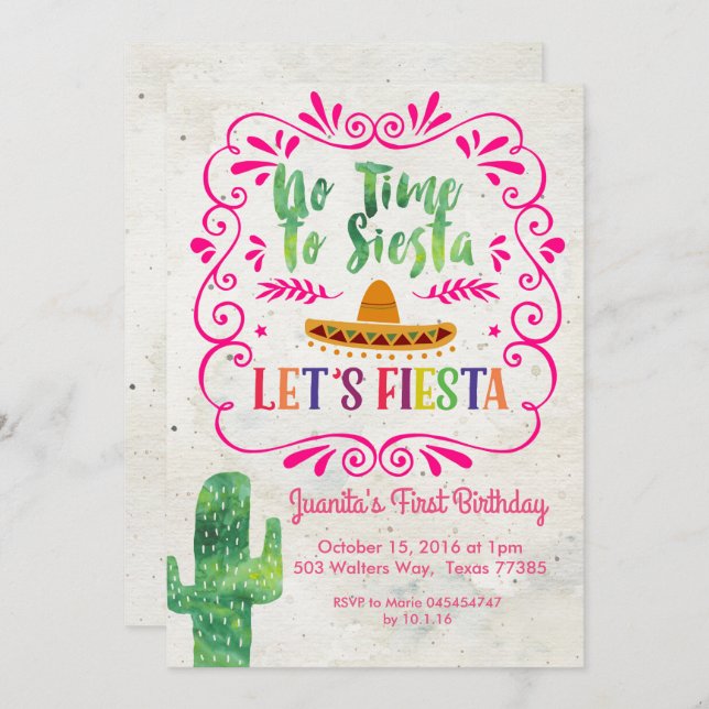 Invitation Aucune heure à la sièste, ne nous a laissés rose (Devant / Derrière)