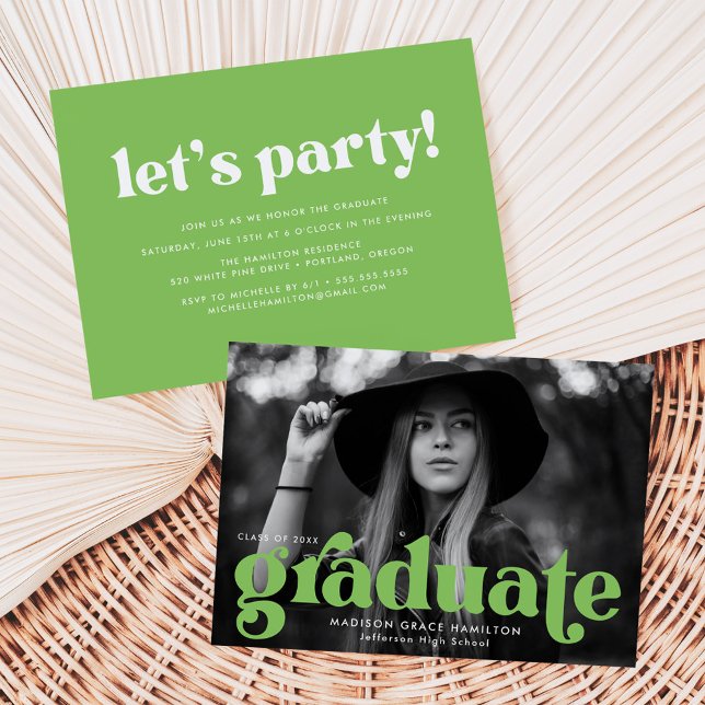 Invitation Audacieuse Typographie Lime Green Photo Graduation (Créateur téléchargé)