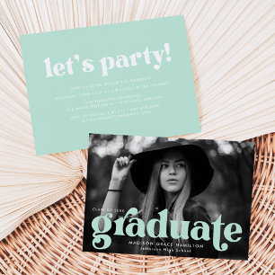 Invitation Audacieuse Typographie Mint Photo Graduation Party