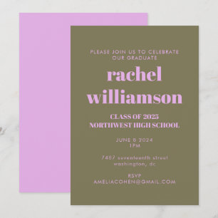 Invitation Audacieuse Typographie Olive et Lilac Graduation P