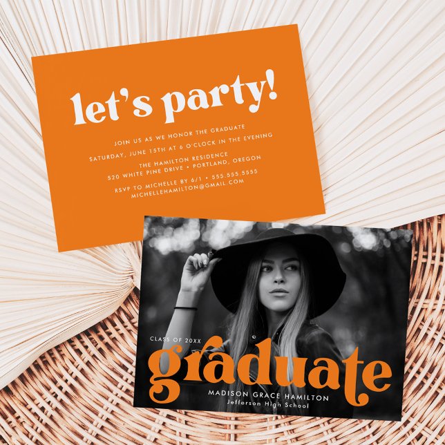 Invitation Audacieuse Typographie Orange Photo Graduation Par (Créateur téléchargé)