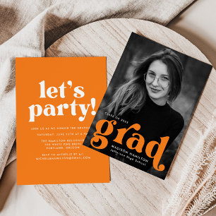 Invitation Audacieuse Typographie Orange Photo Graduation Par