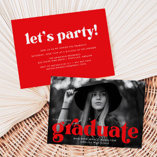 Invitation Audacieuse Typographie Red Photo Graduation Party
