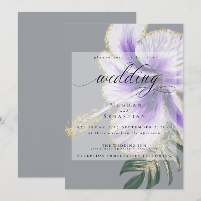 Invitation Audacieux Améthyste Purple Floral Mariage (Devant / Derrière)