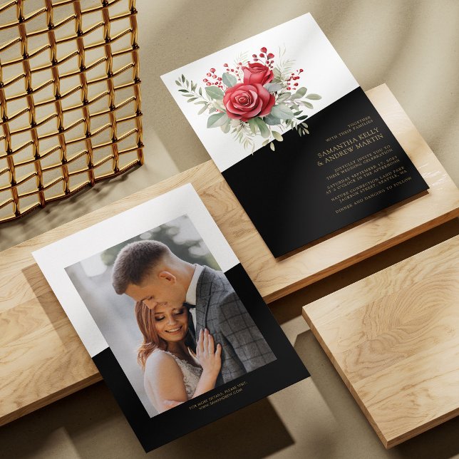 Invitation Audacieux et beau : Aquarelle Rouge Roses Mariage (Bold & Beautiful: Watercolor Red Roses Wedding Invitation)