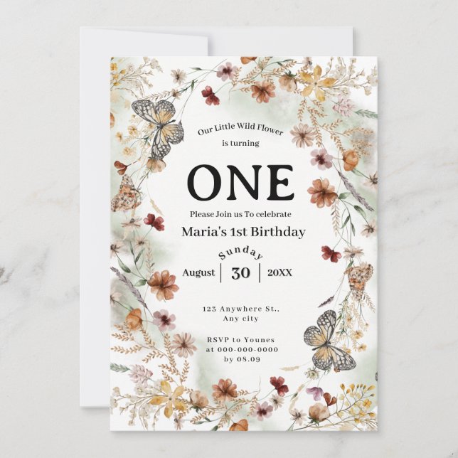 Invitation Audacieux Fleur sauvage Rustique Floral Baby Anniv (Devant)