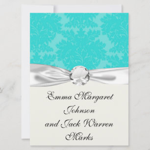 Invitation audacieux motif damassé bleu aqua aquamarine