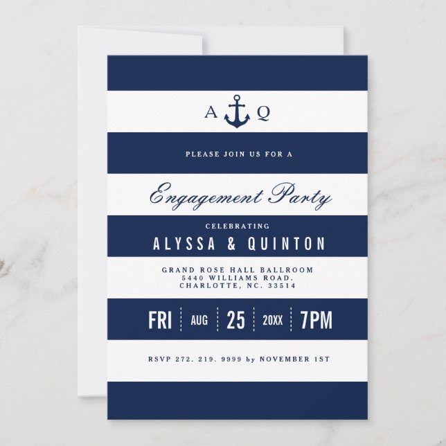 Invitation Audacieux Thème Nautique Engagement Partie Invitat (Devant)