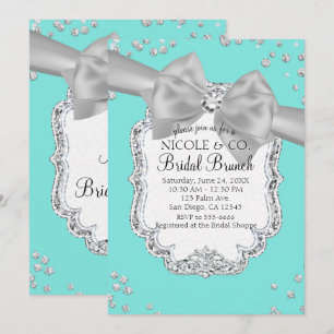 Invitation Audrey Bleu Grand Nœud Blanc Diamants Mariage