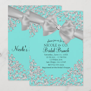 Invitation Audrey Bleu Grand Nœud Blanc Diamants Mariage
