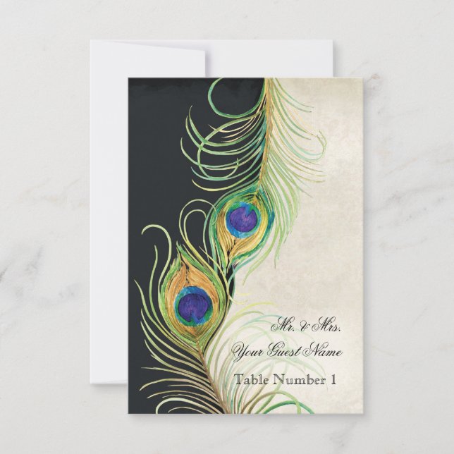 Invitation Audrey Jeanne Peacock Feather Black Damask Invitat (Devant)