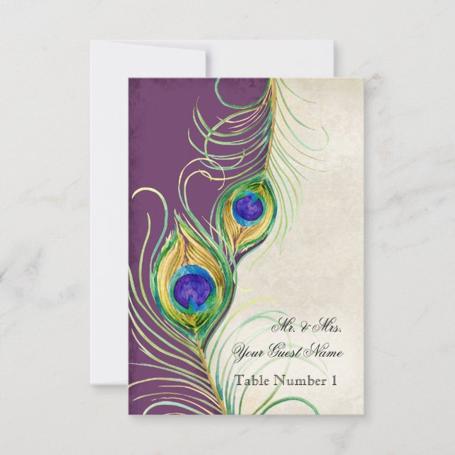 Invitation Audrey Jeanne Peacock Feather Purple Damask Escort (Devant)