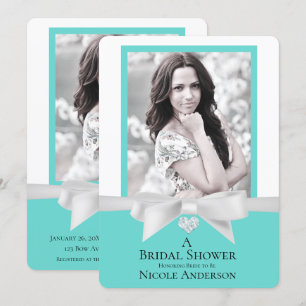 Invitation Audrey Teal Blanc Bow Moderne Photo de Baby Shower
