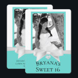 Invitation Audrey Teal Blanc Ruban Moderne Photo de Sweet 16<br><div class="desc">Personnalisez avec votre propre texte et photo</div>
