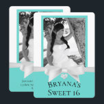 Invitation Audrey Teal Blanc Ruban Moderne Photo de Sweet 16<br><div class="desc">Personnalisez avec votre propre texte et photo</div>