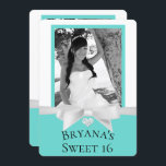 Invitation Audrey Turquoise Blanc Bow Moderne Sweet 16 Photo<br><div class="desc">Personnaliser avec votre propre texte et photo</div>